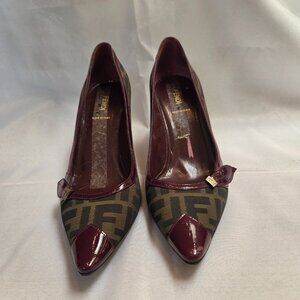 Fendi Monogram & Burgundy Trim Heel